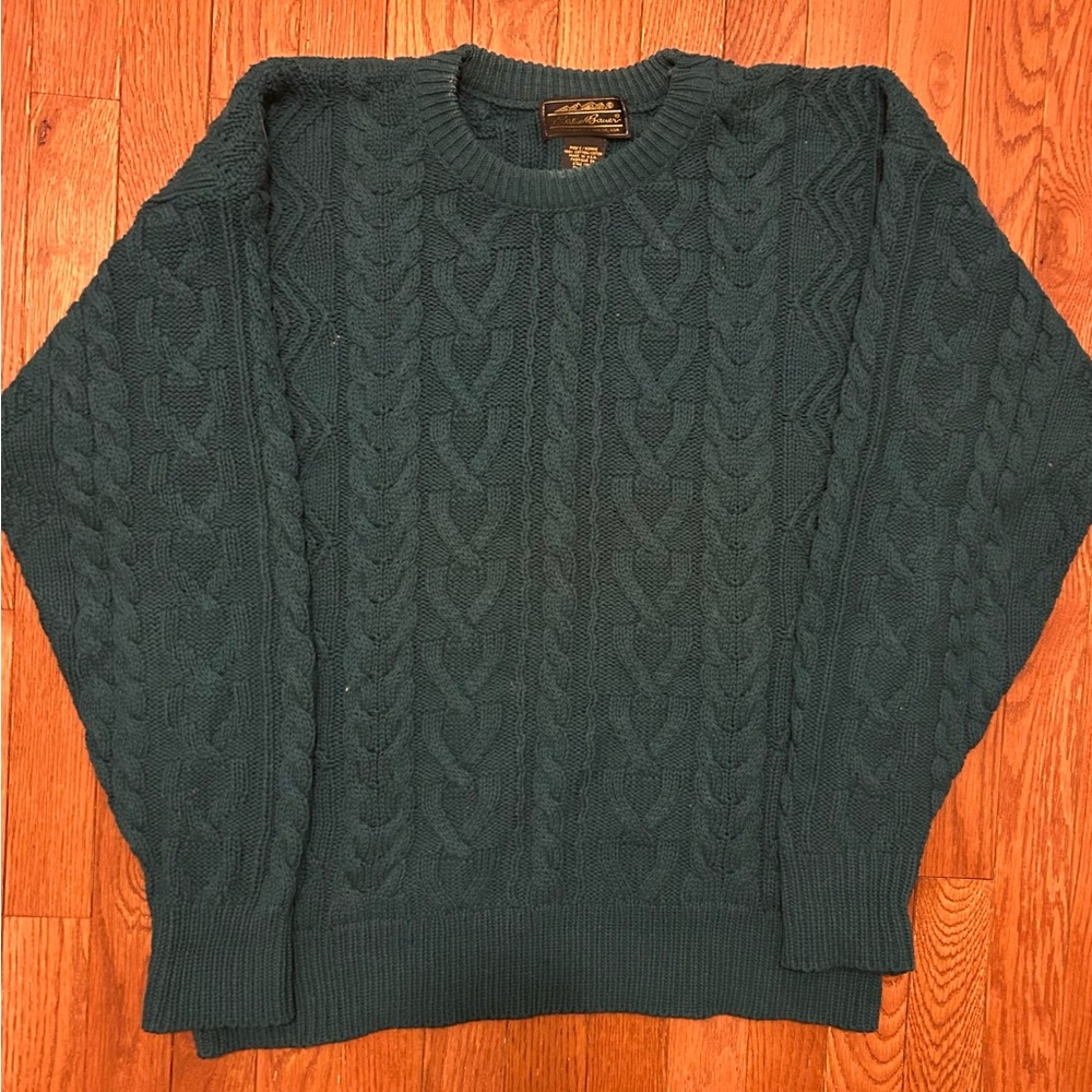 Eddie Bauer Teal Cable Knit Crewneck Sweater